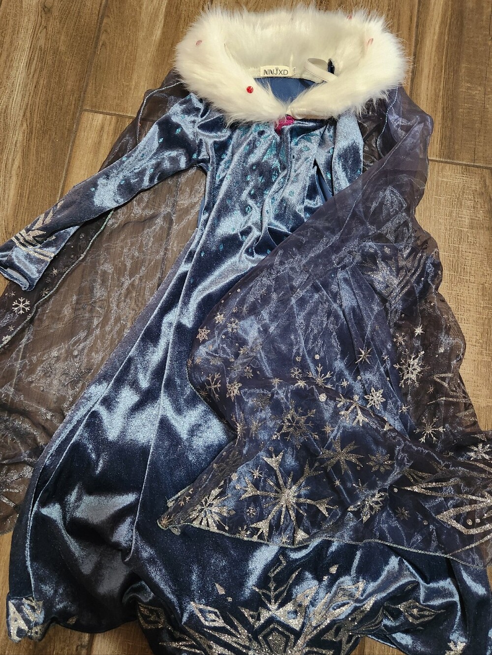 Blue Velvet Princess Dress with White Faux Fur Collar